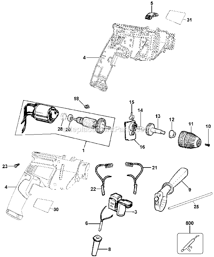 Black and Decker KR550-AR (Type 1) 1/2 Hammer Drill Power Tool Page A Diagram